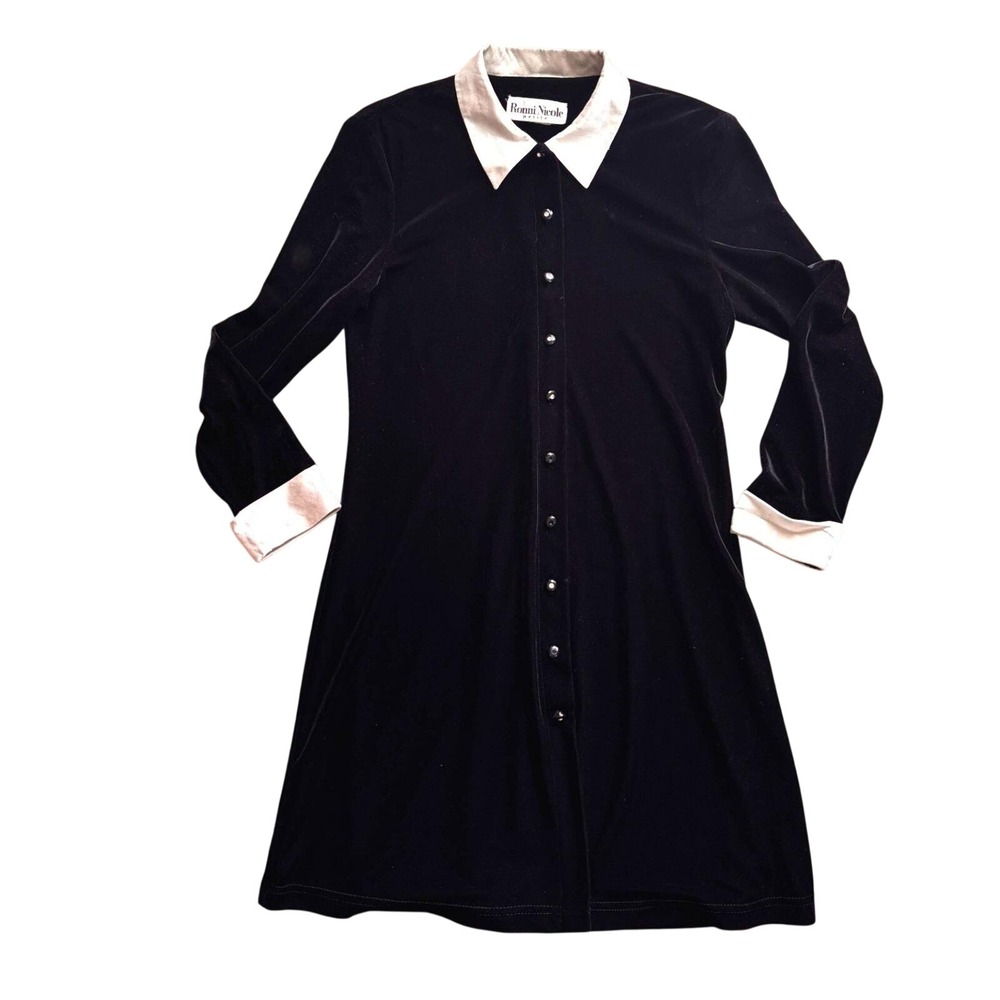 Wednesday Adams Petite Black Velvet Mini Dress Ronni Nicole Rhinestone Buttons